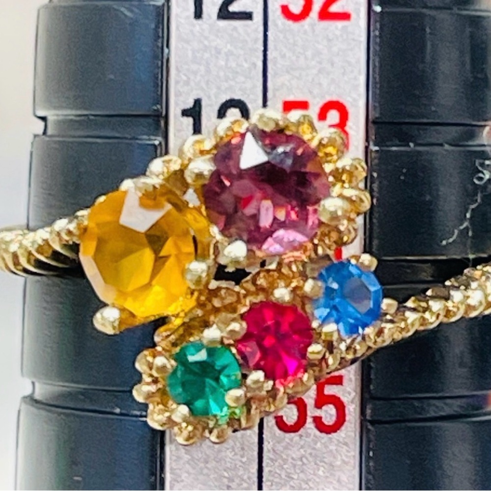 Vintage Gold Plated Multi-Color Birthstone Ring | Unique Statement | Size 7